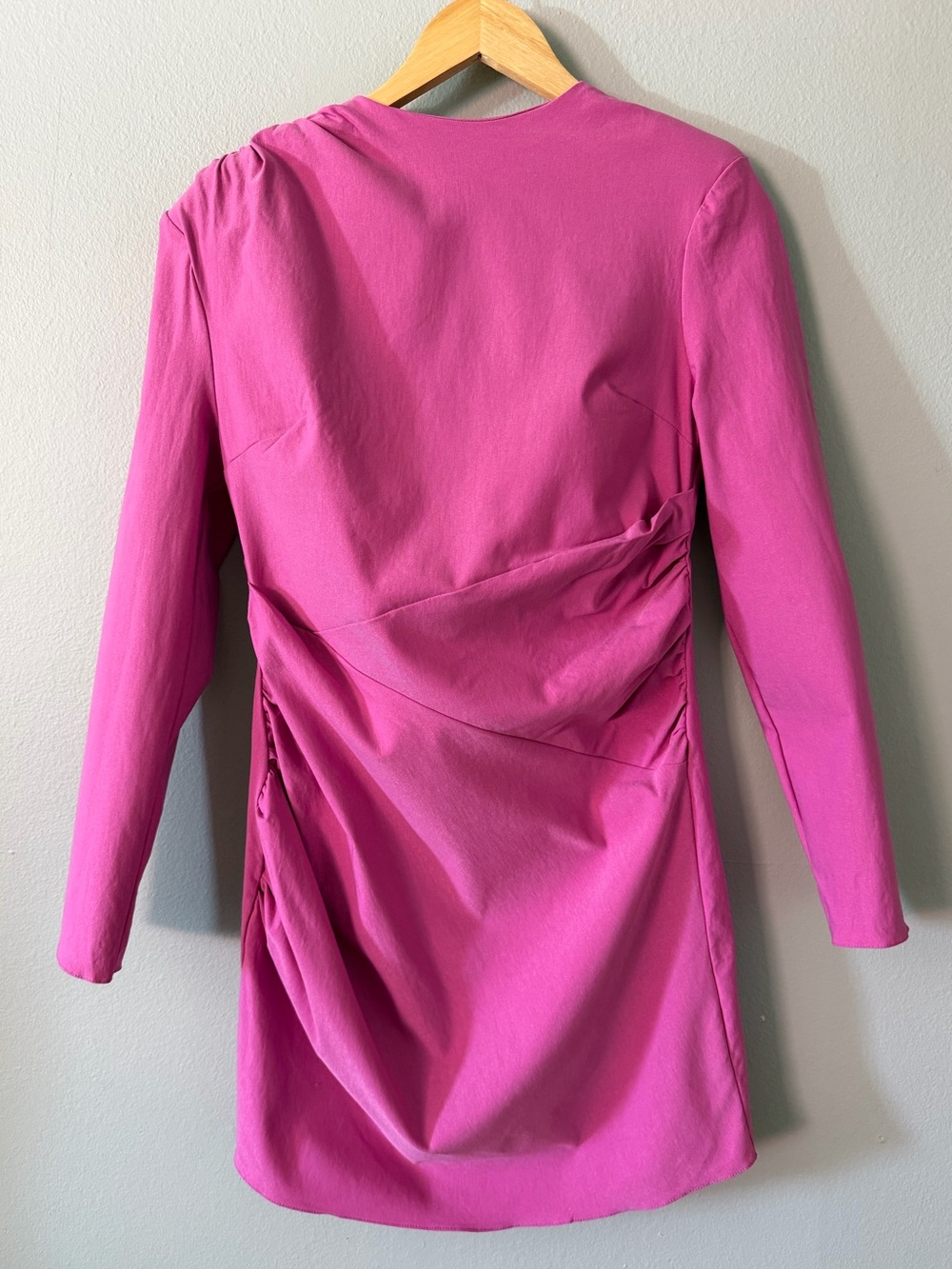 ASOS Hot Pink Open Back Ruched Mini Dress Long Sleeve Bodycon Party Dress 10